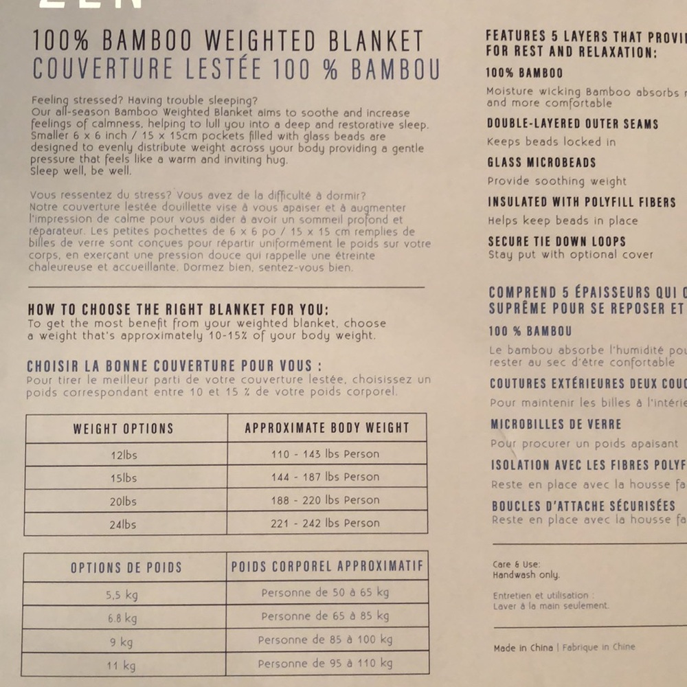 Zen New Zealand 100% Bamboo Weighted Blanket - Picture 3 of 4